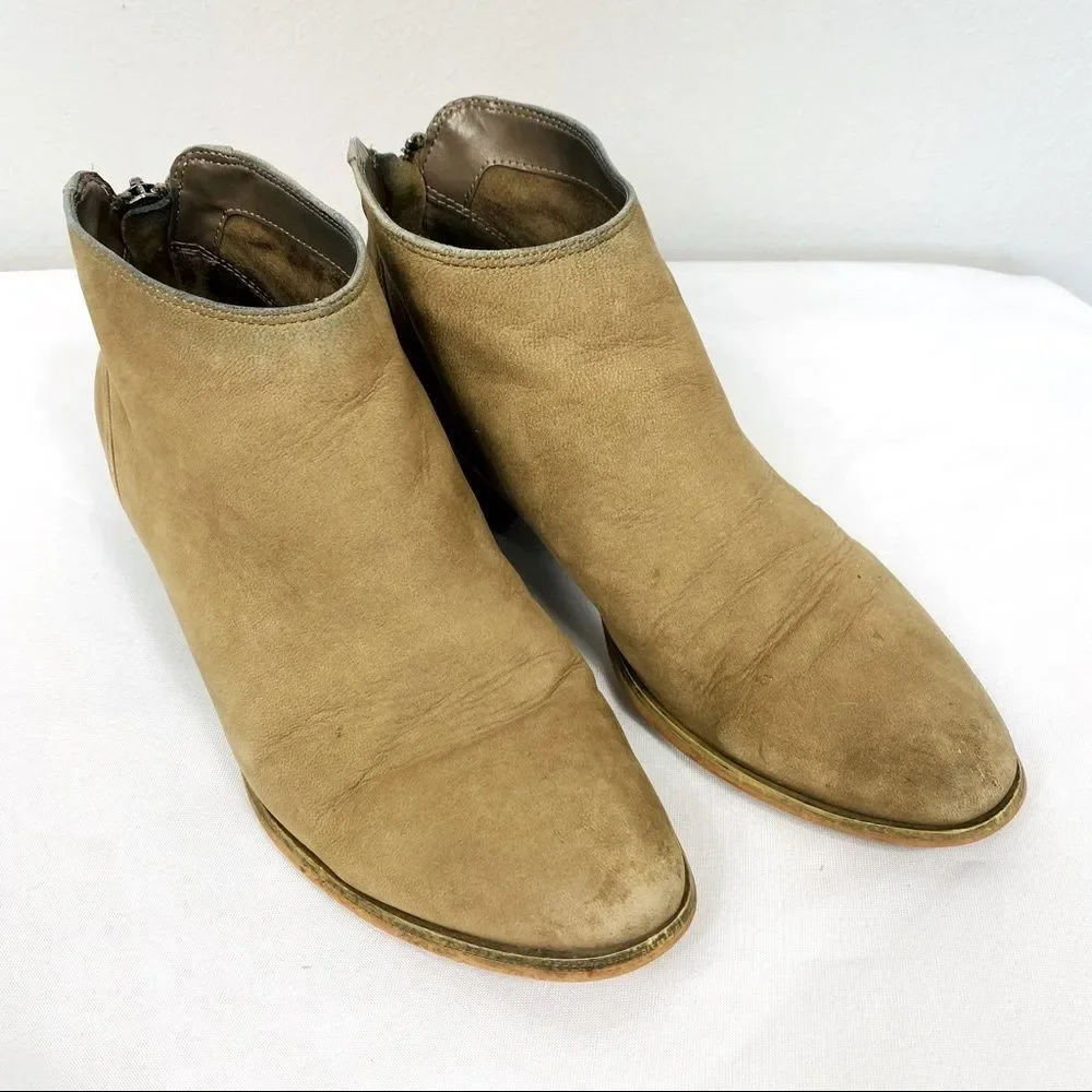 CASLON Suede Taupe Tan ‘Mayne’ Midi Zip Heeled Ankle Bootie
